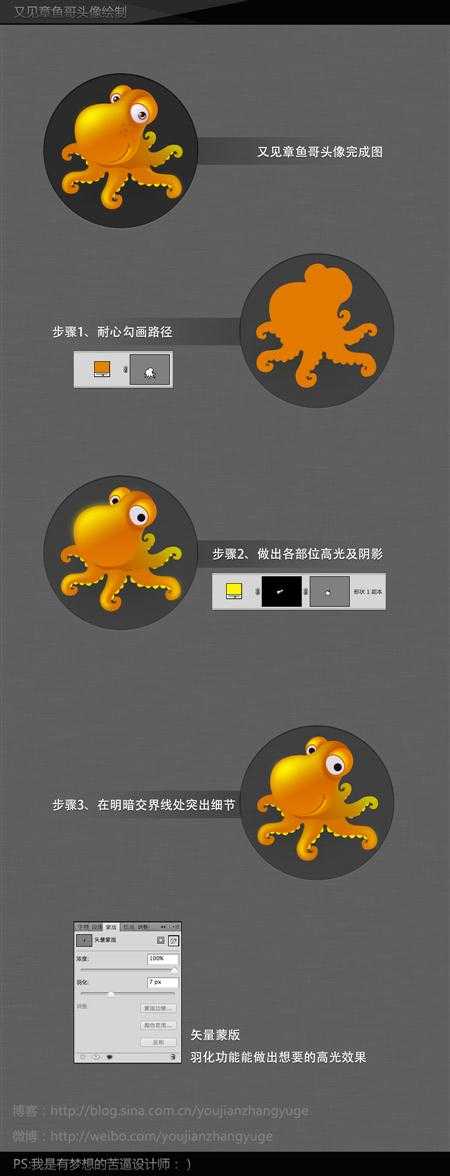‘photoshop绘制出可爱的漫画黄色章鱼头像‘