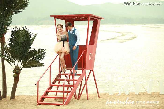 ‘Photoshop调出湖边婚纱照调制出日落夕阳景色‘