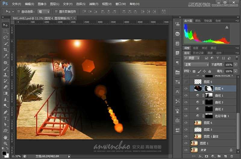 ‘Photoshop调出湖边婚纱照调制出日落夕阳景色‘