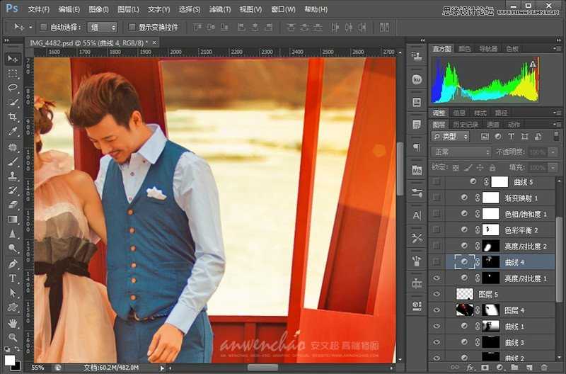 ‘Photoshop调出湖边婚纱照调制出日落夕阳景色‘