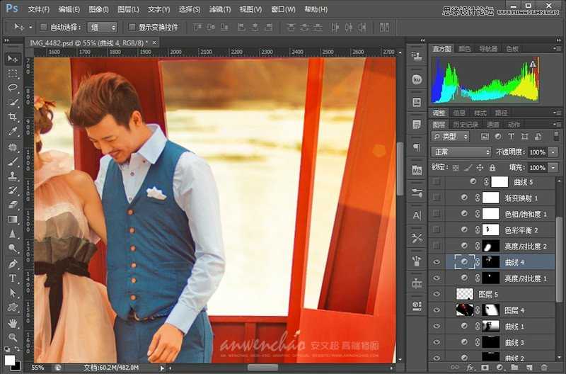 ‘Photoshop调出湖边婚纱照调制出日落夕阳景色‘