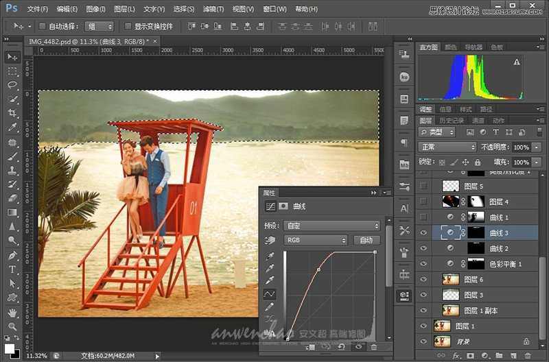 ‘Photoshop调出湖边婚纱照调制出日落夕阳景色‘