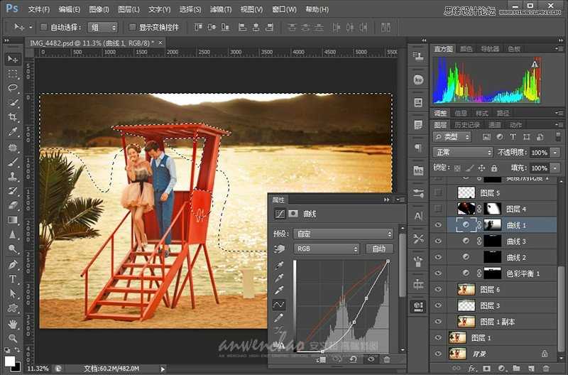 ‘Photoshop调出湖边婚纱照调制出日落夕阳景色‘