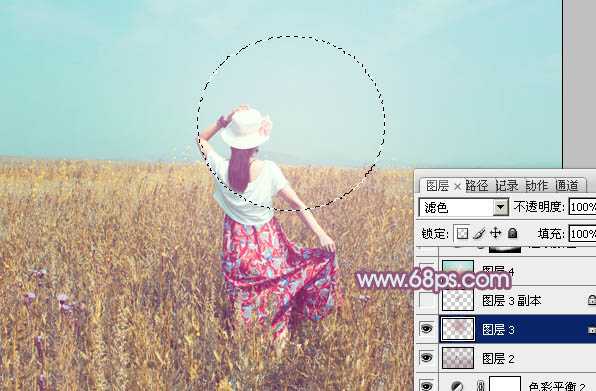 ‘Photoshop为草原人物调制出淡雅的秋季青黄色‘