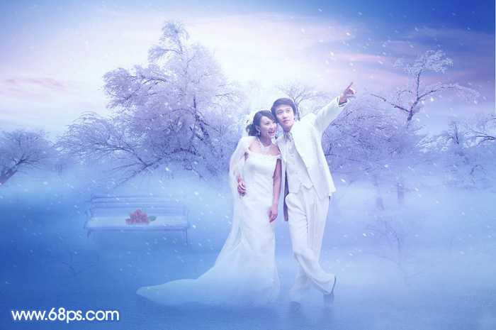 ‘Photoshop将婚片打造出唯美的梦幻冬季雪景效果‘