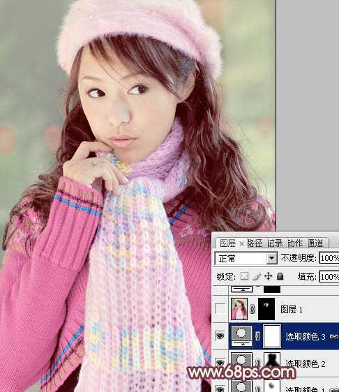 ‘Photoshop将冬季美女图片加上淡紫蜜糖色效果‘