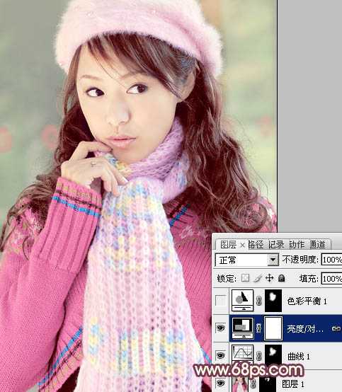 ‘Photoshop将冬季美女图片加上淡紫蜜糖色效果‘