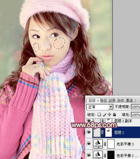 ‘Photoshop将冬季美女图片加上淡紫蜜糖色效果‘