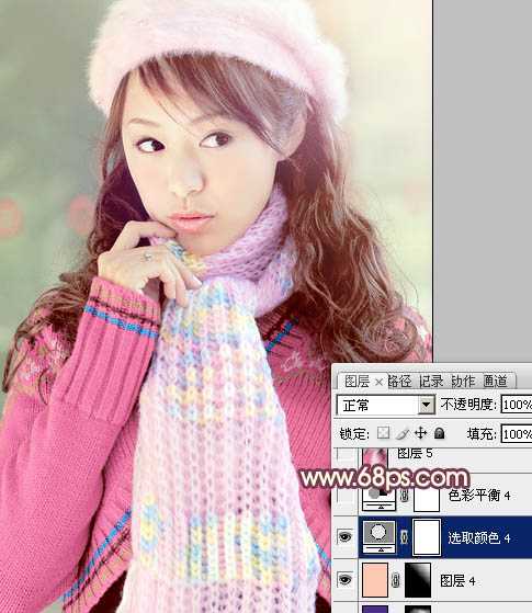 ‘Photoshop将冬季美女图片加上淡紫蜜糖色效果‘