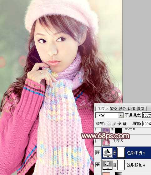 ‘Photoshop将冬季美女图片加上淡紫蜜糖色效果‘