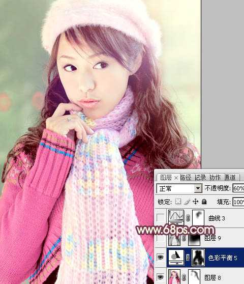 ‘Photoshop将冬季美女图片加上淡紫蜜糖色效果‘