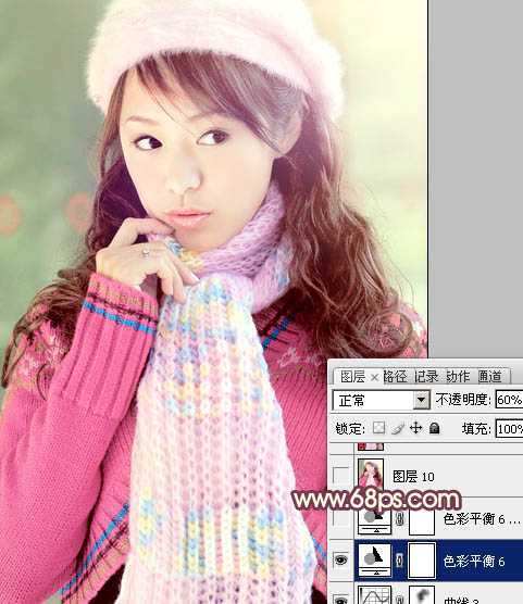 ‘Photoshop将冬季美女图片加上淡紫蜜糖色效果‘