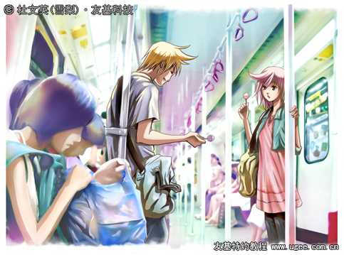 ‘photoshop鼠绘出地铁里烂漫邂逅的漫画人物教程‘
