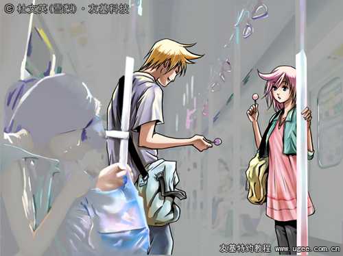 ‘photoshop鼠绘出地铁里烂漫邂逅的漫画人物教程‘