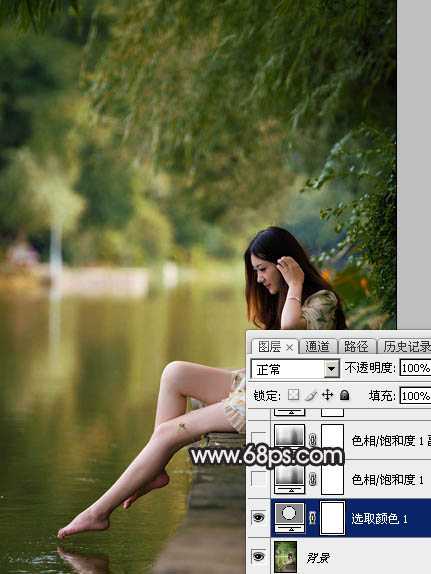 ‘Photoshop调出暗调古典冷褐色水边的美女图片‘