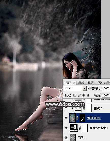 ‘Photoshop调出暗调古典冷褐色水边的美女图片‘