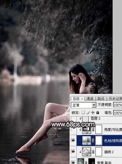 ‘Photoshop调出暗调古典冷褐色水边的美女图片‘