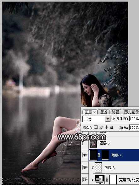 ‘Photoshop调出暗调古典冷褐色水边的美女图片‘