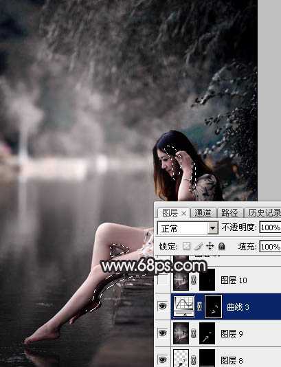 ‘Photoshop调出暗调古典冷褐色水边的美女图片‘