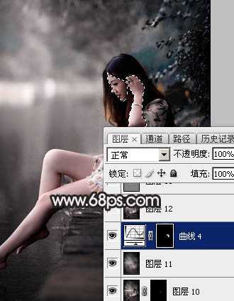 ‘Photoshop调出暗调古典冷褐色水边的美女图片‘