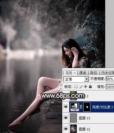 ‘Photoshop调出暗调古典冷褐色水边的美女图片‘