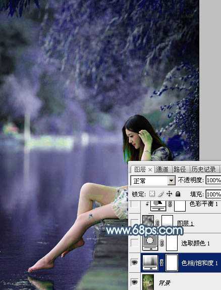 ‘Photoshop将河边美女图片打造唯美的淡冷色‘