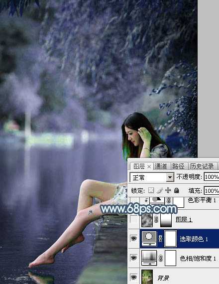 ‘Photoshop将河边美女图片打造唯美的淡冷色‘