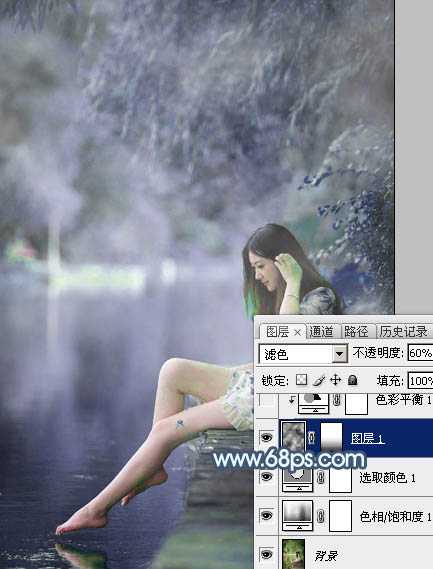 ‘Photoshop将河边美女图片打造唯美的淡冷色‘