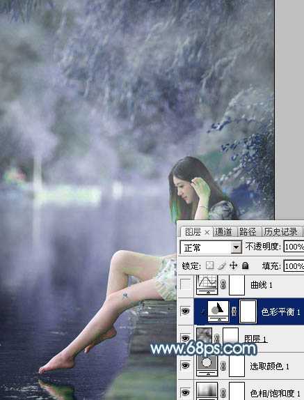 ‘Photoshop将河边美女图片打造唯美的淡冷色‘