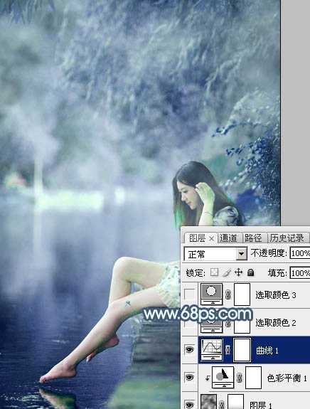‘Photoshop将河边美女图片打造唯美的淡冷色‘