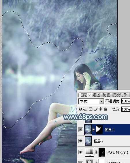 ‘Photoshop将河边美女图片打造唯美的淡冷色‘