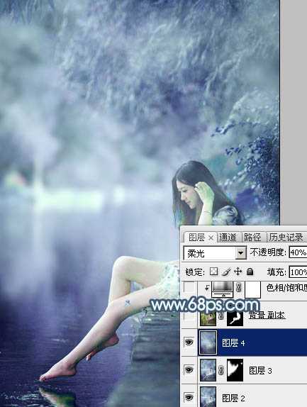‘Photoshop将河边美女图片打造唯美的淡冷色‘