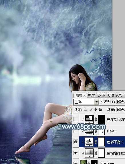 ‘Photoshop将河边美女图片打造唯美的淡冷色‘