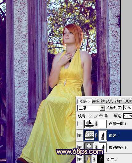 ‘Photoshop将窗户上女孩图片调制出柔美的橙蓝色‘