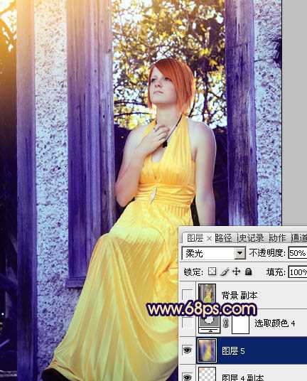 ‘Photoshop将窗户上女孩图片调制出柔美的橙蓝色‘
