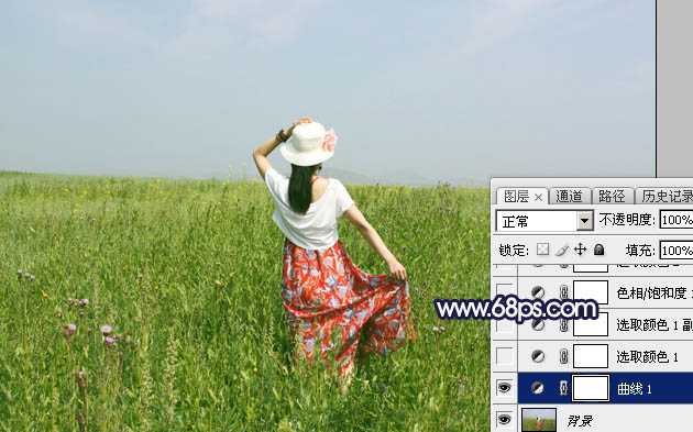 ‘Photoshop将草原人物图片增加大气的霞光效果‘
