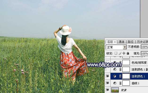 ‘Photoshop将草原人物图片增加大气的霞光效果‘