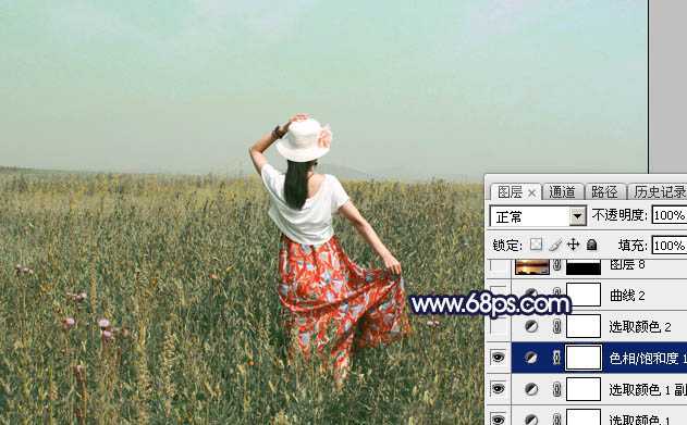 ‘Photoshop将草原人物图片增加大气的霞光效果‘