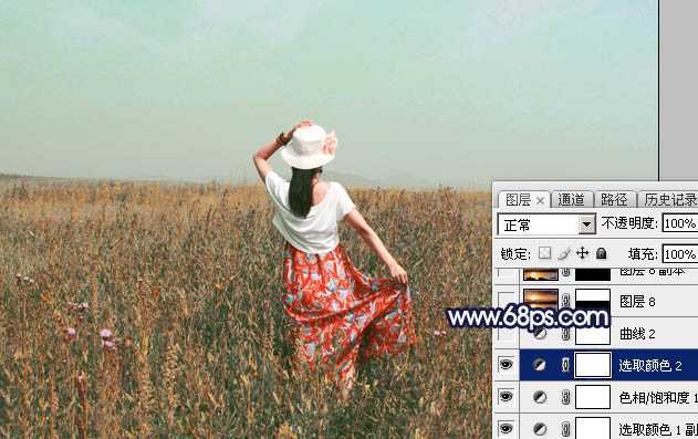 ‘Photoshop将草原人物图片增加大气的霞光效果‘