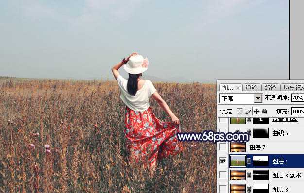 ‘Photoshop将草原人物图片增加大气的霞光效果‘