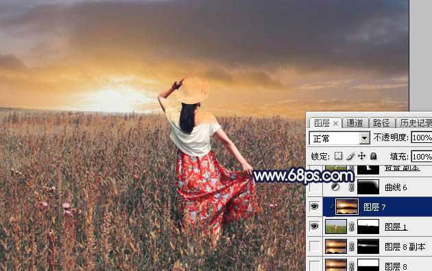‘Photoshop将草原人物图片增加大气的霞光效果‘