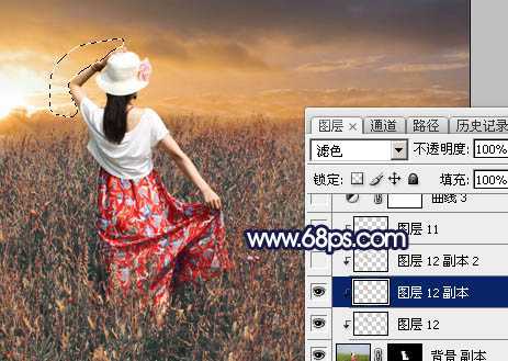 ‘Photoshop将草原人物图片增加大气的霞光效果‘