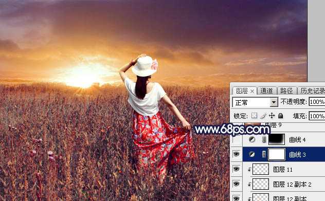 ‘Photoshop将草原人物图片增加大气的霞光效果‘