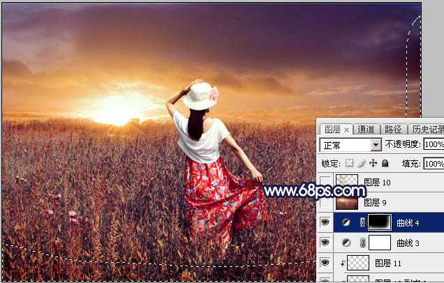 ‘Photoshop将草原人物图片增加大气的霞光效果‘