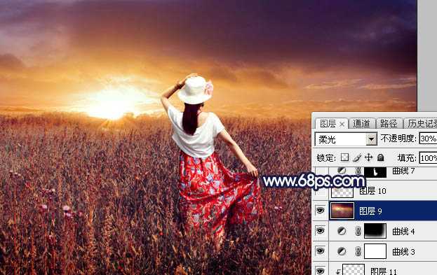 ‘Photoshop将草原人物图片增加大气的霞光效果‘