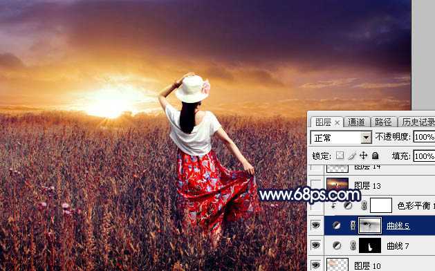 ‘Photoshop将草原人物图片增加大气的霞光效果‘