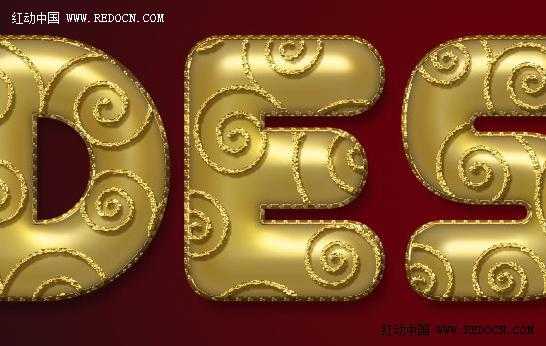 ‘Photoshop设计制作复古华丽的花纹黄金吊坠字‘