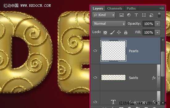 ‘Photoshop设计制作复古华丽的花纹黄金吊坠字‘
