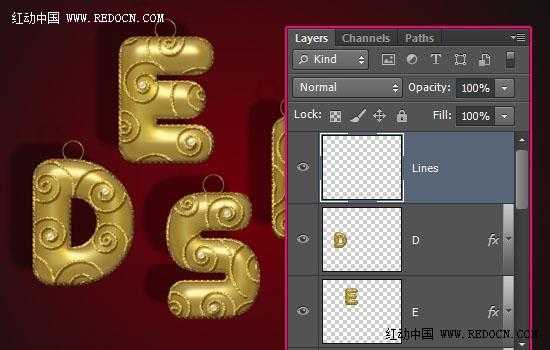 ‘Photoshop设计制作复古华丽的花纹黄金吊坠字‘