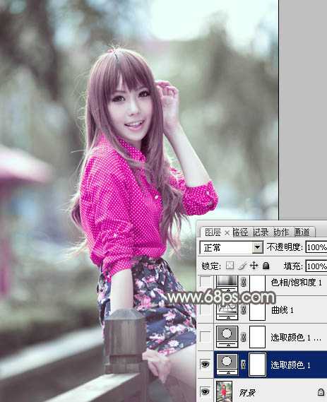 ‘Photoshop为美女图片打造出柔美的淡调灰绿色韩系效果‘